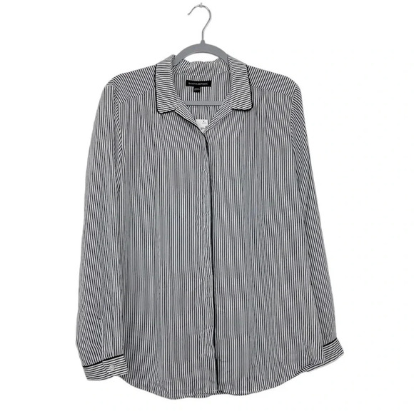 Banana Republic New Women’s M Collared Navy Blue Striped Long Sleeve Blouse - Picture 1 of 8